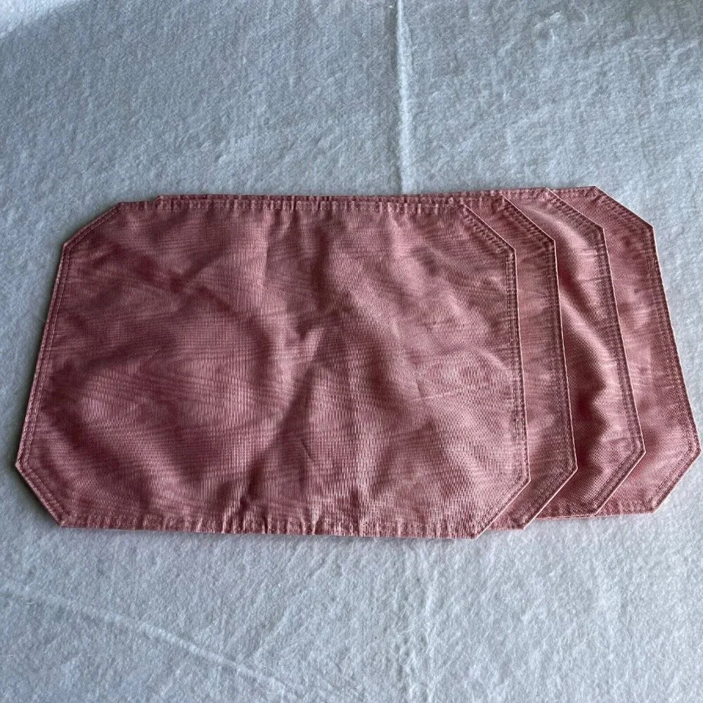 Vintage Placemats Reversible Octagonal Mauve Pink Textured Fabric Dining Kitchen